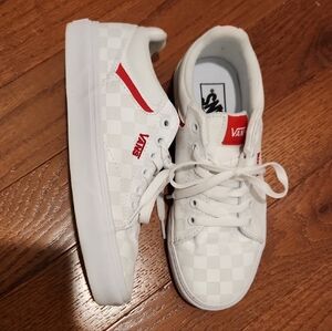 Vans White Checkered W/Red Accent Sneakers. Only Worn 1x. Like Brand New. 7.5